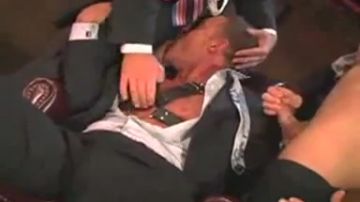 Three guys in suits have a nice threesome