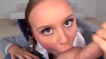 Schoolgirl slut sucks POV