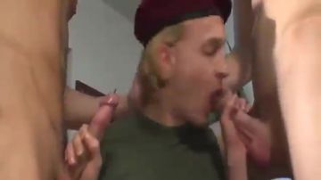 Military slotting two cocks in one bunghole
